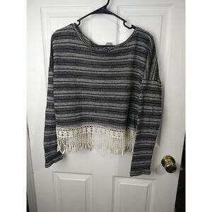 Paper Crane Woman M Sweater Cropped Open Back Striped Semi Sheer Long Sleeve...